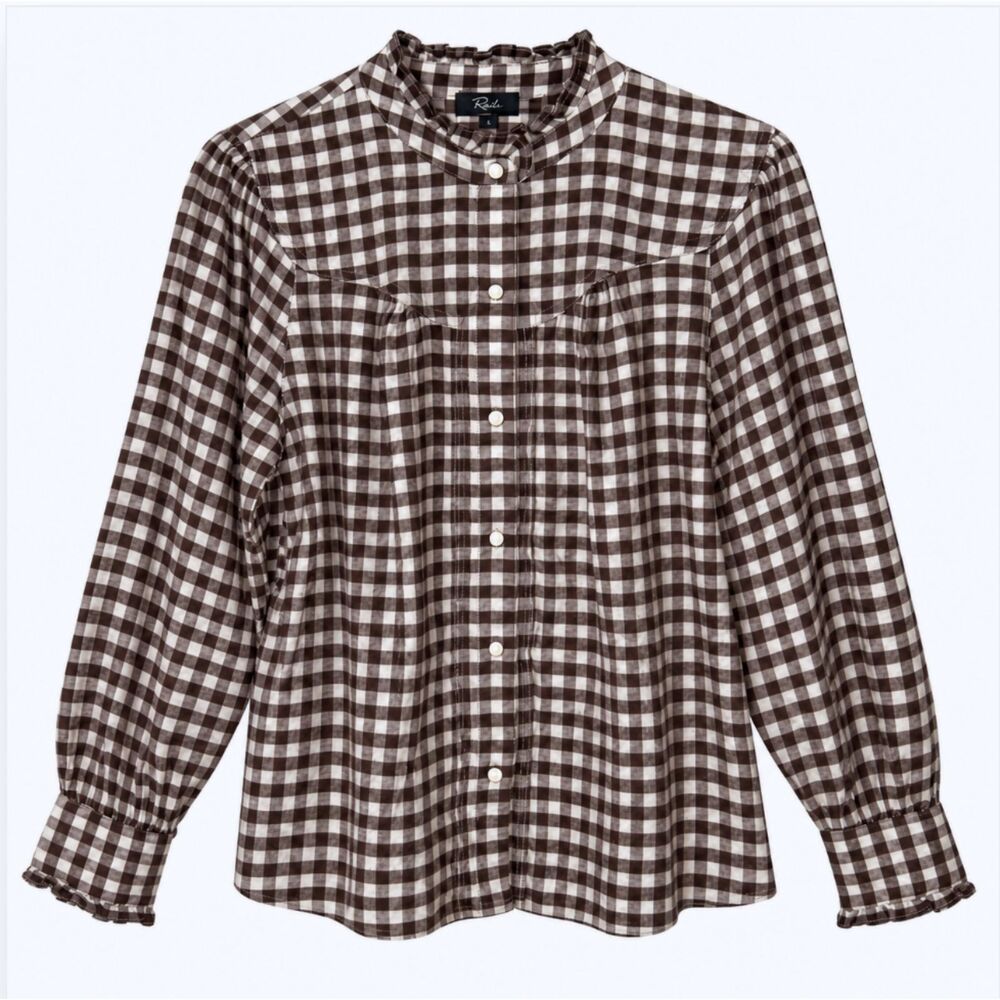 Rails Alanna Brown / Cream Gingham Ruffle Blouse S NWT Cottagecore Western